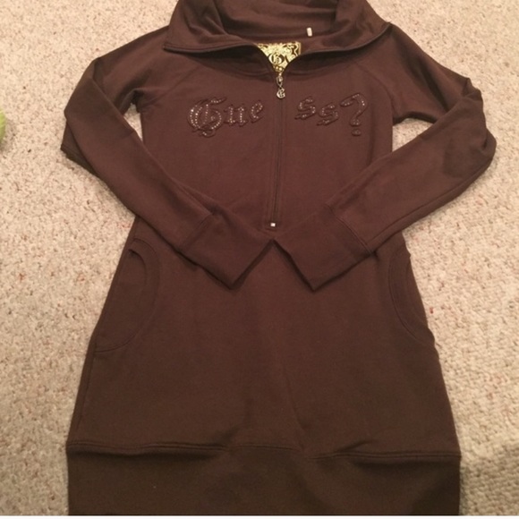 Guess Dresses & Skirts - Guess Brown Logo Tunic Sweater Dress